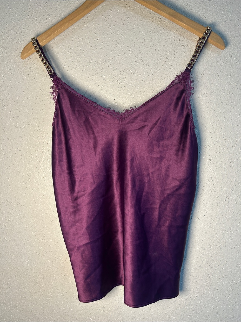 Purple Satin Slip Cami with Chain Straps